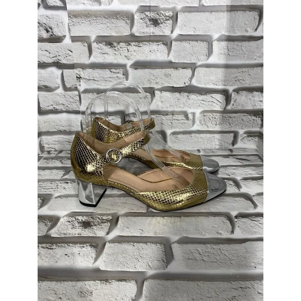 J.Crew Womens Millie‎ Ankle-Strap Heels in Snake-Embossed Italian Leather Size 6